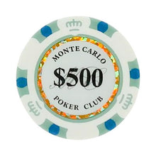 $500 White Blue Monte Carlo Smooth 14 Gram Poker Chips