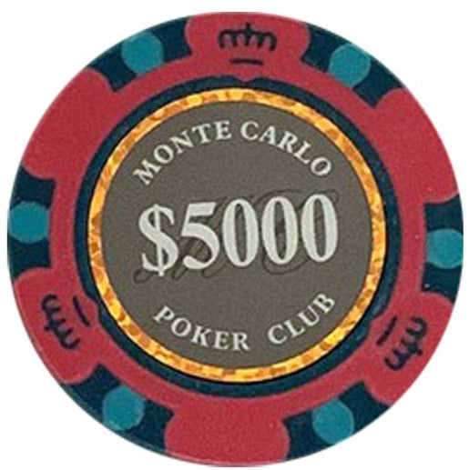 $5000 Five Thousand Dollar Smoked Monte Carlo Smooth 14 Gram Poker Chips