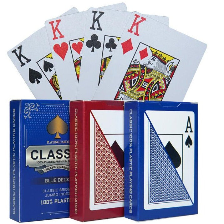 Classic 100% Plastic Playing Cards Bridge Size Jumbo Index 2 Decks