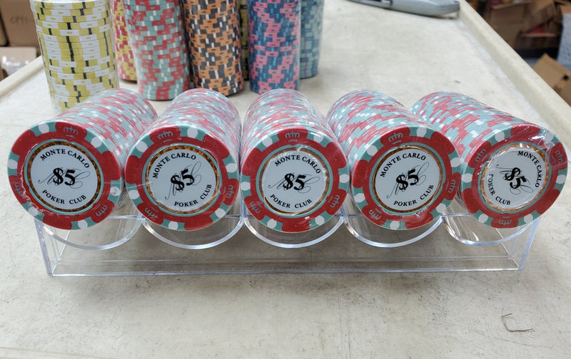 $5 Red Grey Monte Carlo Smooth 14 Gram Poker Chips
