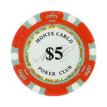 $5 Red Grey Monte Carlo Smooth 14 Gram Poker Chips