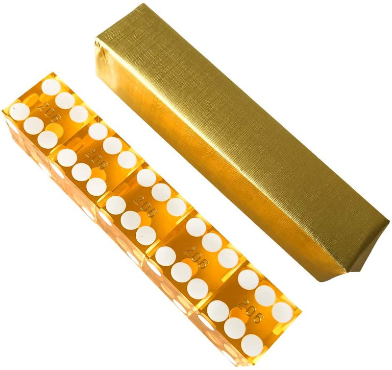 CLEARANCE 5 Sets Yellow 19MM Precision Razor Edge Serialized Casino Craps Dice Total 25 PCS