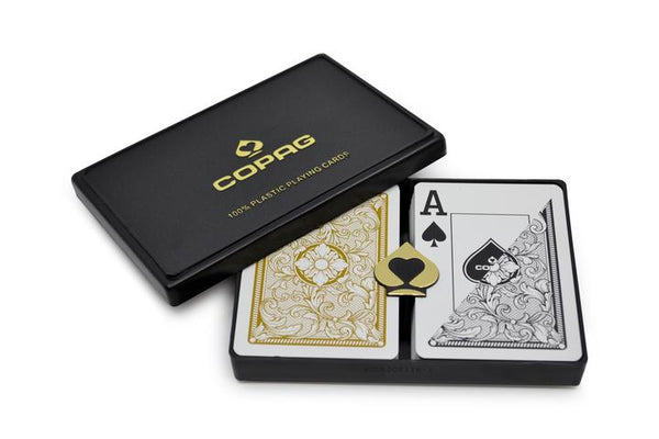 12 Sets 1 Dozen Copag Cards Legacy Black Gold Poker Size Jumbo Index