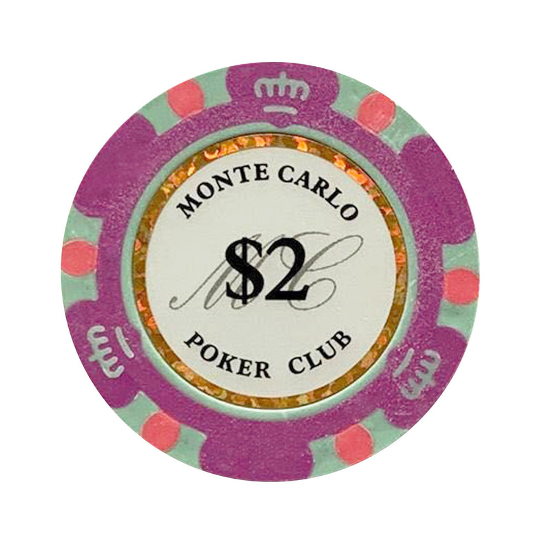 $2 Two Dollar Monte Carlo Smooth 14 Gram Poker Chips