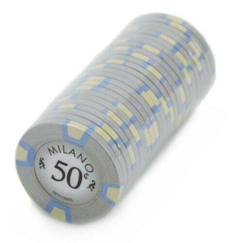 $0.50 Fifty Cent Milano 10 Gram Pure Clay Poker Chips