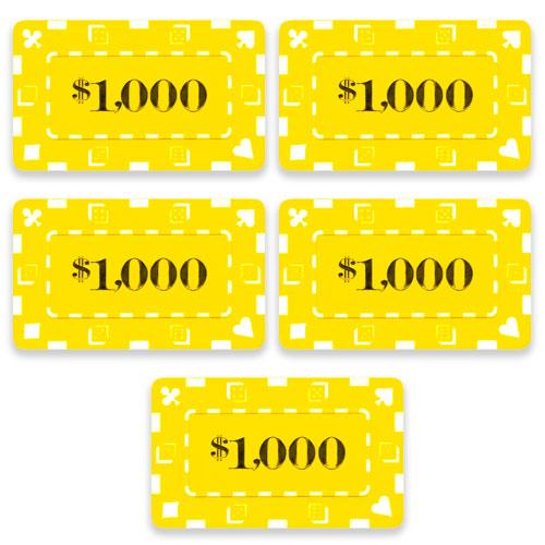 Chips - $1,000 Yellow Square Chips Rectangular Poker Plaques