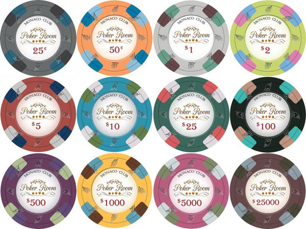 $1000 Yellow Monaco Club 13.5 Gram - 100 Poker Chips