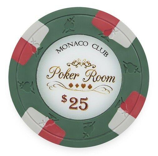 $25 Green Monaco Club 13.5 Gram - 100 Poker Chips