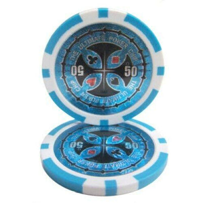 $50 Light Blue Ultimate 14 Gram - 100 Poker Chips