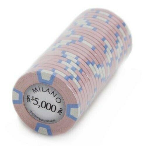 $5000 Five Thousand Dollars Milano 10 Gram Pure Clay Poker Chips