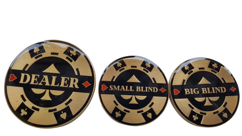 Double Sided Dealer, Small Blind, and Big Blind Poker Buttons