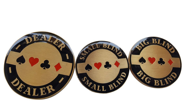 Double Sided Dealer, Small Blind, and Big Blind Poker Buttons