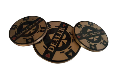 Double Sided Dealer, Small Blind, and Big Blind Poker Buttons