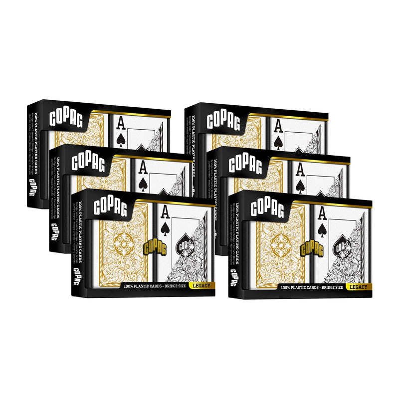 6 Pack Copag Cards Legacy Black Gold Bridge Size Jumbo Index