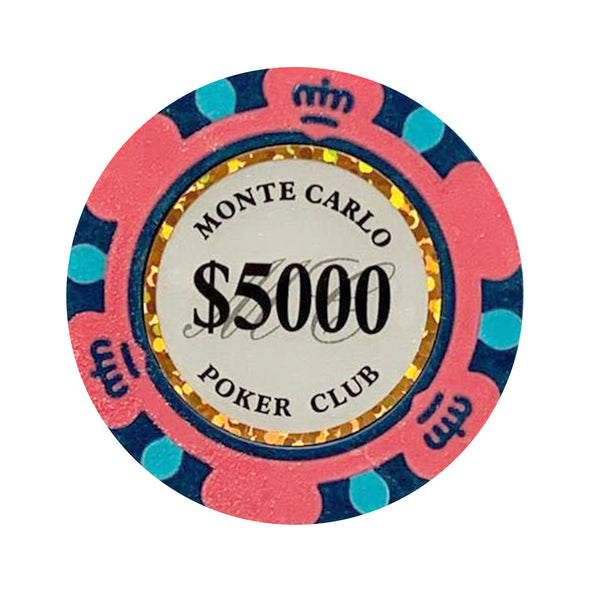 $5000 Five Thousand Dollar Monte Carlo Smooth 14 Gram Poker Chips