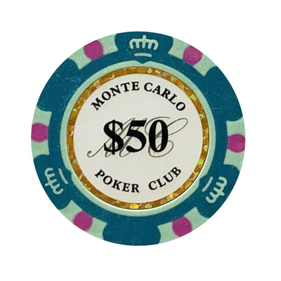 $50 Fifty Dollar Monte Carlo Smooth 14 Gram Poker Chips
