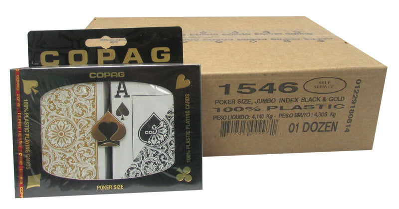 Playing Cards - 1 Dozen 12 Sets Copag Cards Black Gold Poker Size Jumbo Index