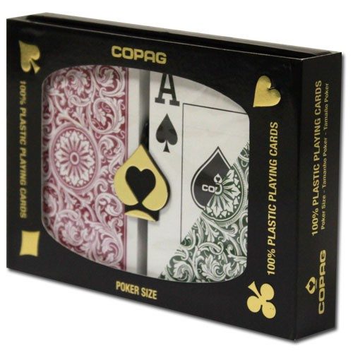 Playing Cards - 1 Dozen 12 Sets Copag Cards Green Burgundy Poker Size Jumbo Index