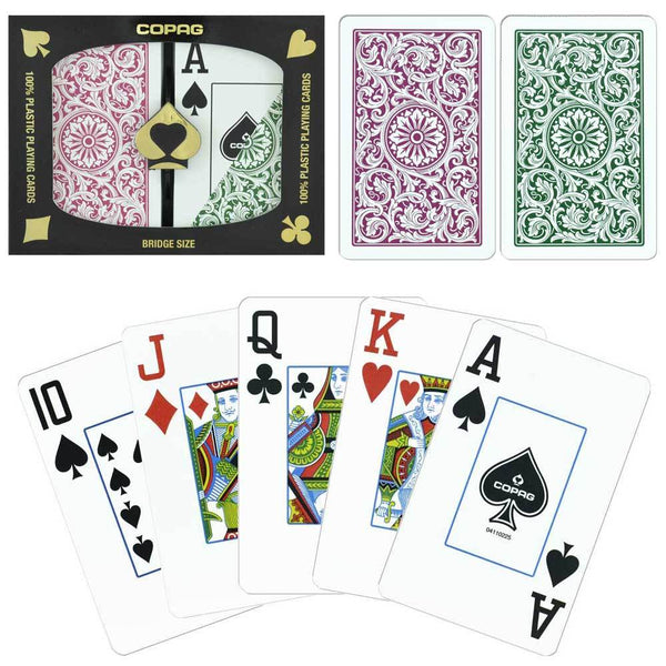 Playing Cards - 2 Sets Copag Cards Green Burgundy Bridge Size Jumbo Index