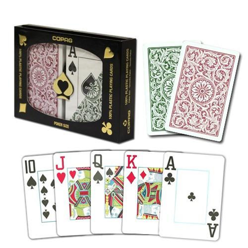 Playing Cards - 2 Sets Copag Cards Green Burgundy Poker Size Jumbo Index