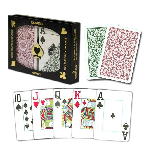 Playing Cards - Copag Green Burgundy Poker Size Jumbo Index
