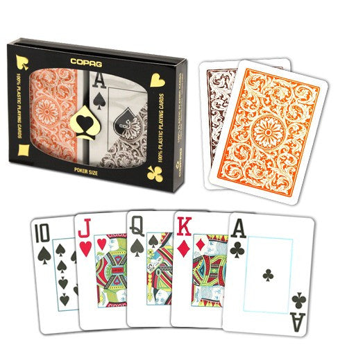 Playing Cards - Copag Orange Brown Poker Size Jumbo Index