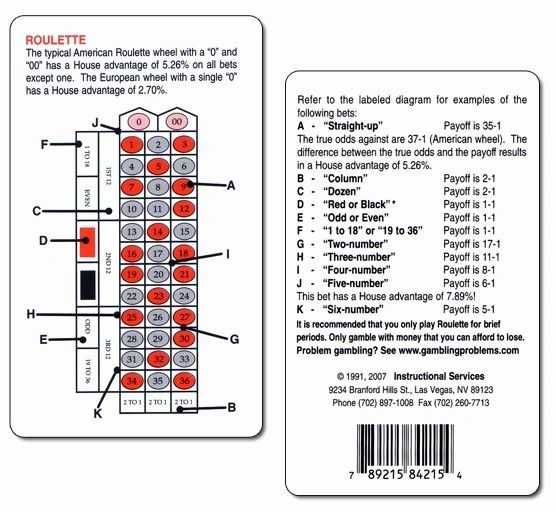 Roulette Strategy Card - 6 Qty