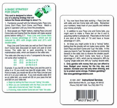 Craps Strategy Card -6 Qty