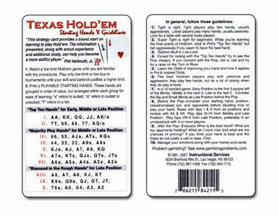 Texas Hold Em Starting Hands & Guidelines Strategy Card - 6 Qty