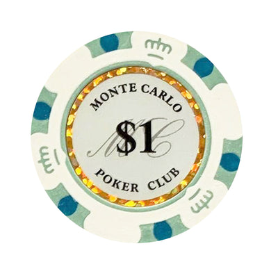 $1 One Dollar White Blue Monte Carlo Smooth 14 Gram Poker Chips