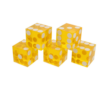 CLEARANCE 5 Sets Yellow 19MM Precision Razor Edge Serialized Casino Craps Dice Total 25 PCS