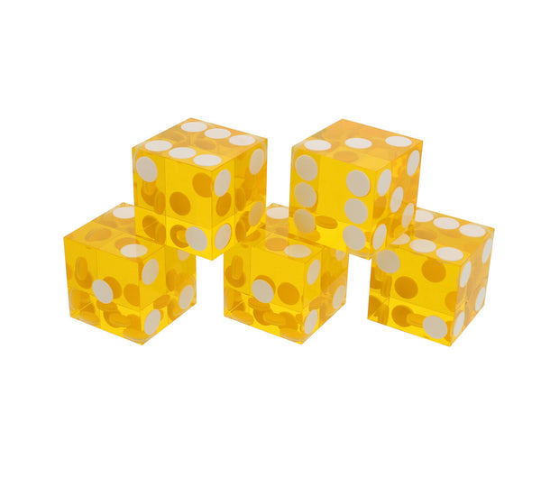 Yellow 19MM Precision Razor Edge Serialized Set of 5 Casino Craps Dice